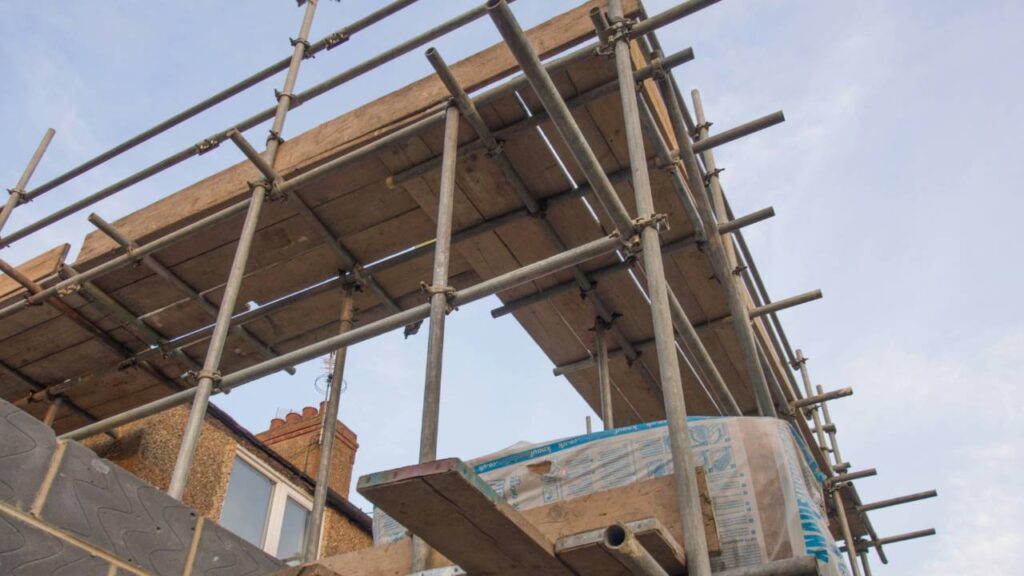 A photo of a scaffolding on a house